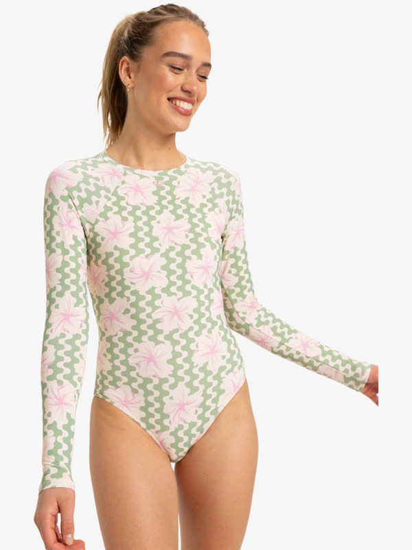 0 Hibiscus Daze - Maillot une pièce manches longues pour Femme Vert ERJWR03834 Roxy