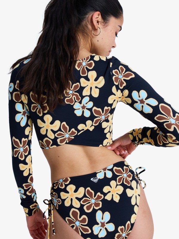 3 The Beach Babe - Cropped Rash Vest met Lange Mouw voor Dames Black ERJWR03902 Roxy