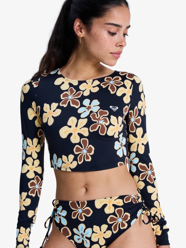 0 The Beach Babe - Cropped Rash Vest met Lange Mouw voor Dames Black ERJWR03902 Roxy