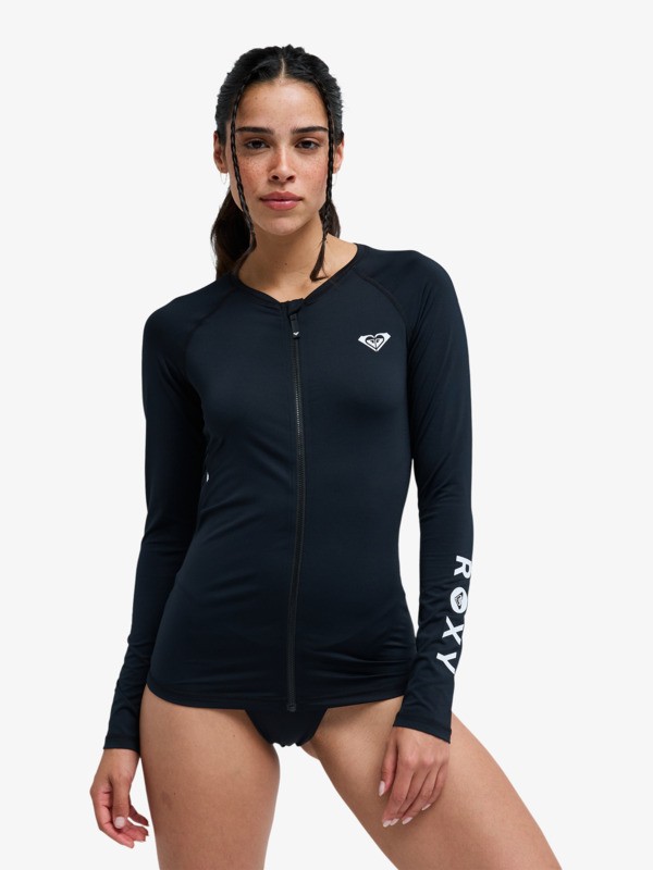 0 Essentials - Zipped Long Sleeve Rash Vest for Women Black ERJWR03910 Roxy