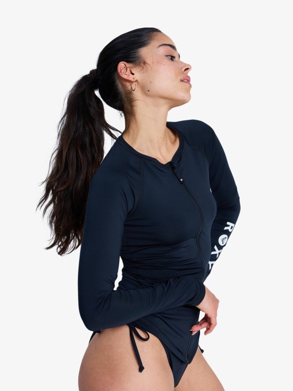 1 Essentials - Zipped Long Sleeve Rash Vest for Women Black ERJWR03910 Roxy