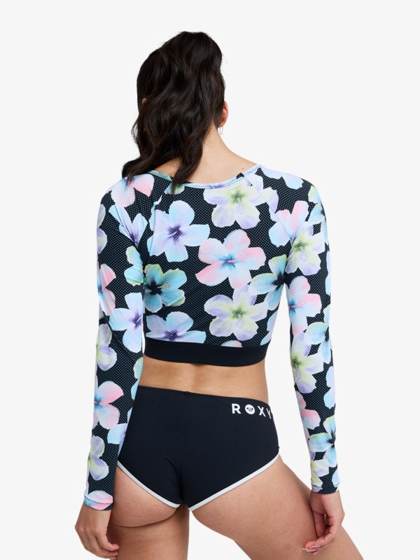 4 Roxy Active - Long Sleeve Cropped Rash Vest for Women Black ERJWR03926 Roxy