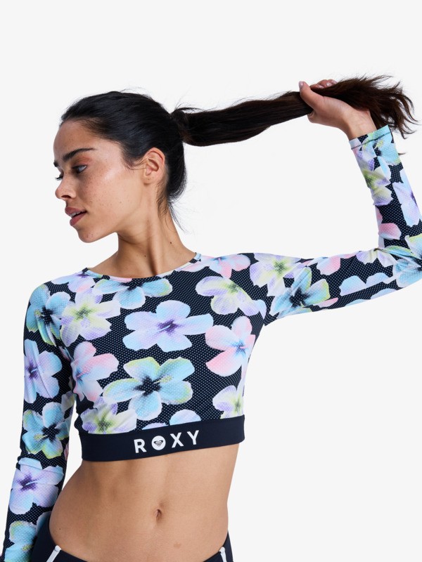 5 Roxy Active - Long Sleeve Cropped Rash Vest for Women Black ERJWR03926 Roxy