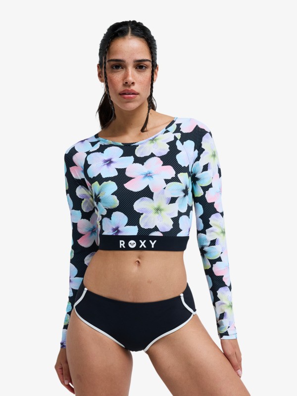 0 Roxy Active - Long Sleeve Cropped Rash Vest for Women Black ERJWR03926 Roxy
