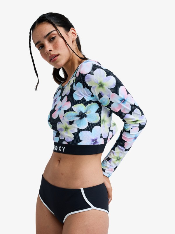 1 Roxy Active - Long Sleeve Cropped Rash Vest for Women Black ERJWR03926 Roxy