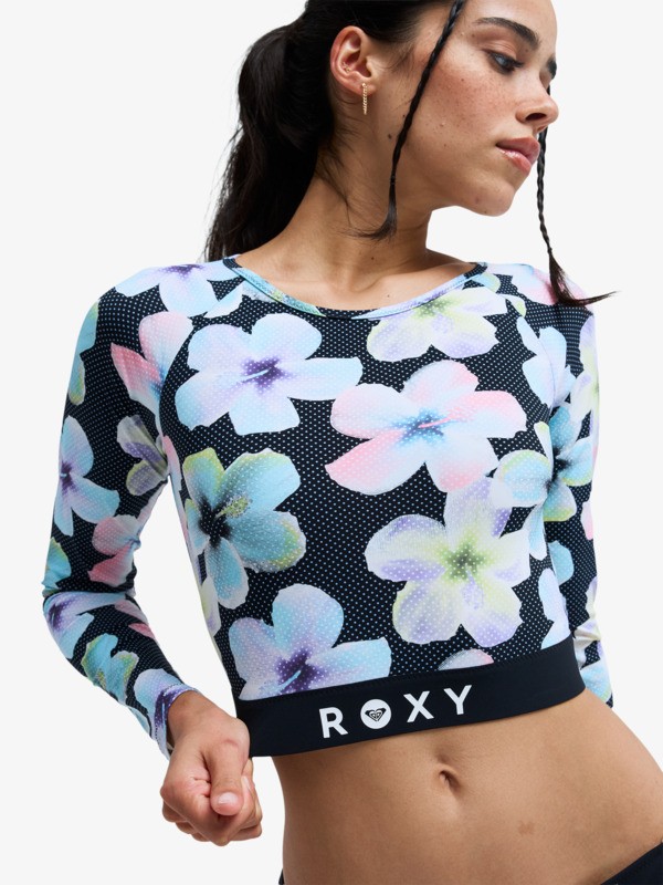 2 Roxy Active - Long Sleeve Cropped Rash Vest for Women Black ERJWR03926 Roxy