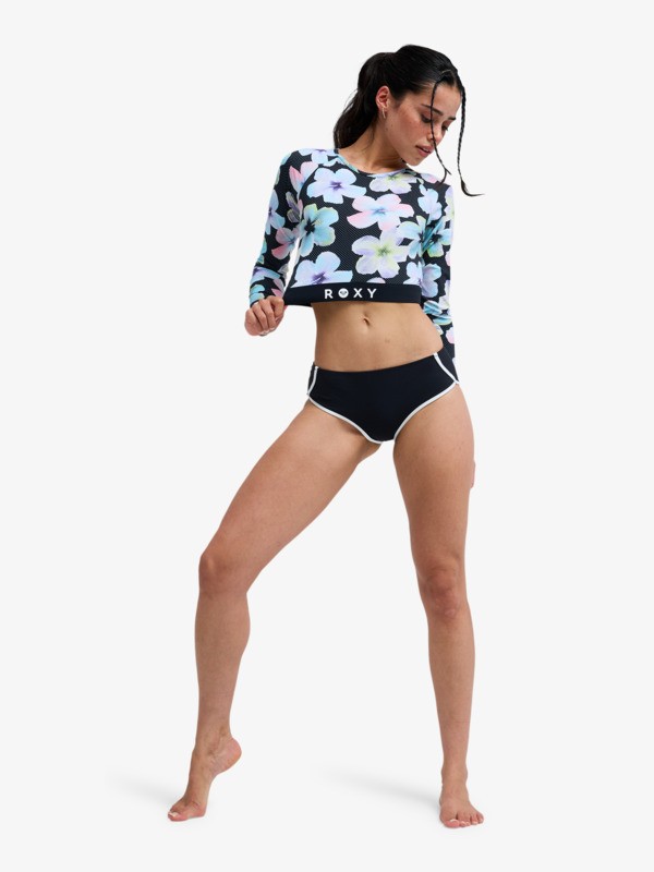 3 Roxy Active - Long Sleeve Cropped Rash Vest for Women Black ERJWR03926 Roxy