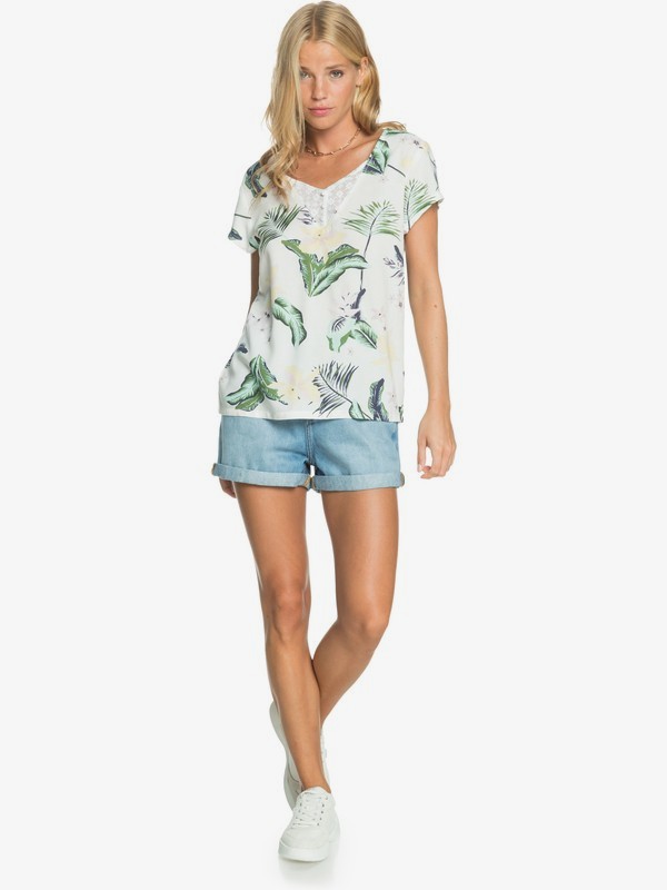 3 Paradise Stories - Short Sleeve Viscose Top for Women White ERJWT03467 Roxy