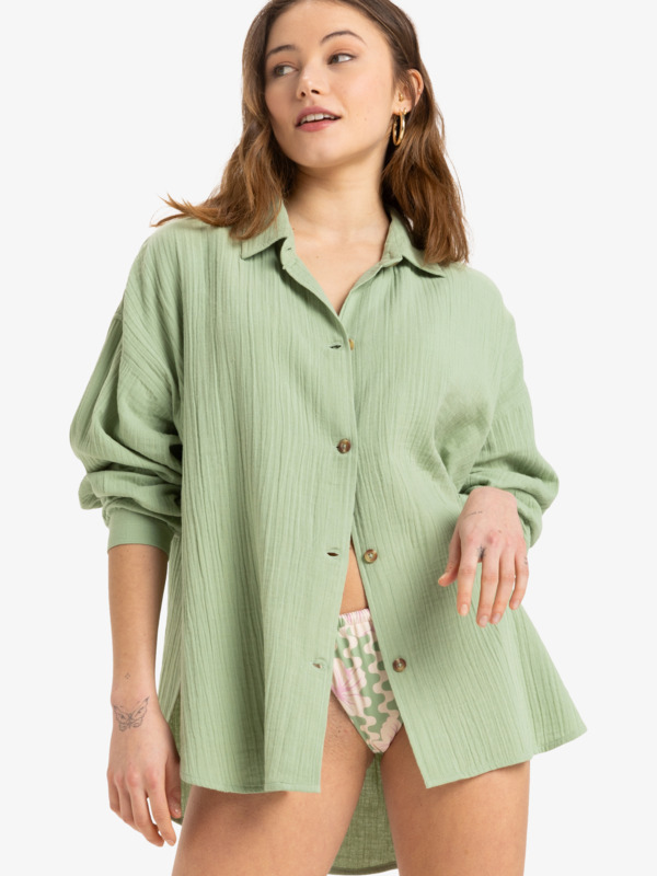 0 Morning Time - Oversize Long Sleeves Shirt for Women Green ERJWT03674 Roxy