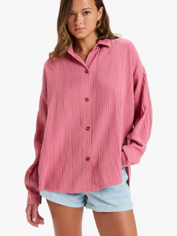 0 Morning Time - Oversize Long Sleeves Shirt for Women Pink ERJWT03674 Roxy