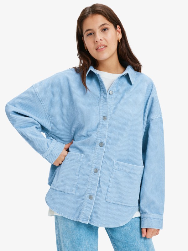 2 Kick Back Washed Cord - Veste chemise boutonnée pour Femme Bleu ERJWT03697 Roxy