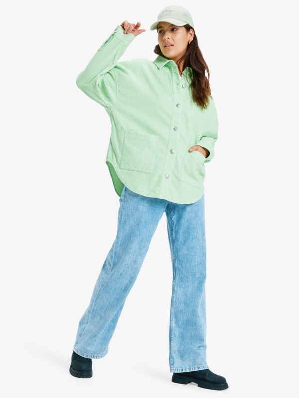 5 Kick Back Washed Cord - Giacca camicia con bottoni da Donna Green ERJWT03697 Roxy