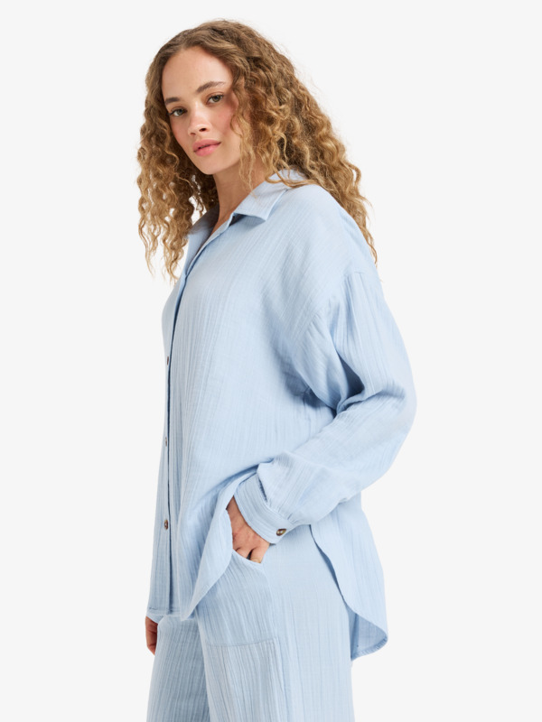 3 Morning Time - Oversized overhemd met lange mouw voor Dames Blue ERJWT03698 Roxy