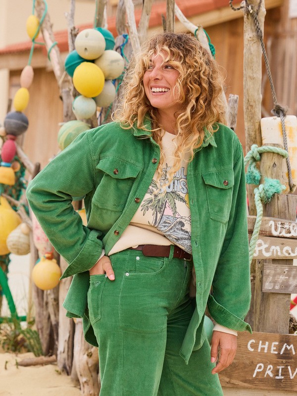 1 Let It Go Cord - Camicia in Velluto a Maniche Lunghe da Donna Green ERJWT03722 Roxy