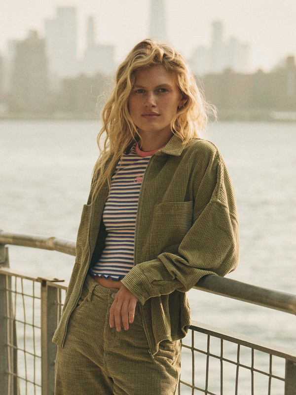 0 Chilled Out Washed - Zip-up Corduroy Jacket for Women Green ERJWT03732 Roxy