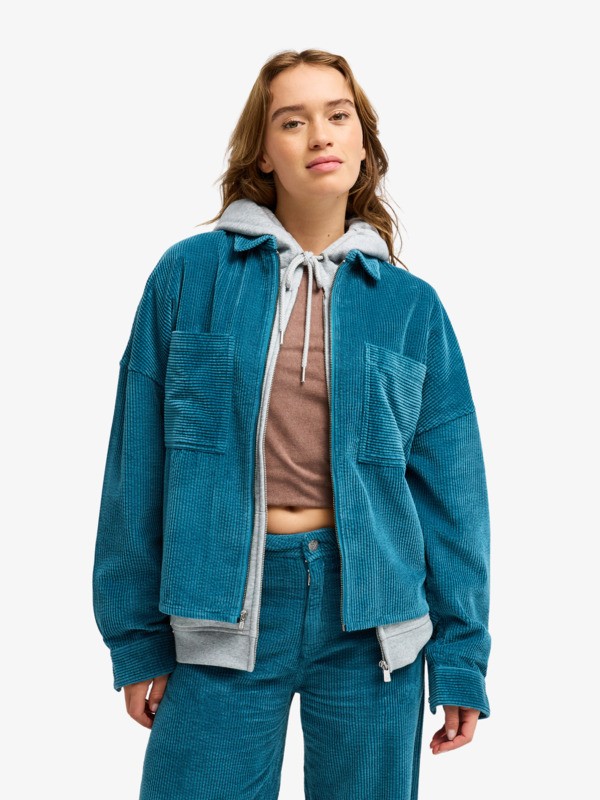 Chilled Out Washed - Women's Blue Zip-up Corduroy Jacket | Roxy