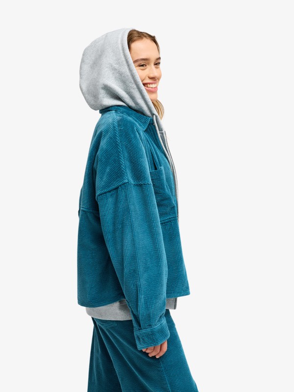 Chilled Out Washed - Women's Blue Zip-up Corduroy Jacket | Roxy