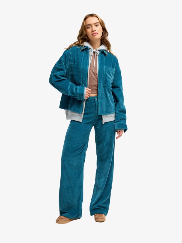 Chilled Out Washed - Women's Blue Zip-up Corduroy Jacket | Roxy