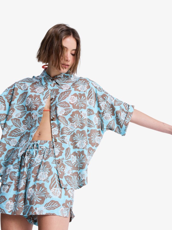 5 Beachy Nostalgia - Overhemd met Korte Mouwen voor Dames Brown ERJWT03746 Roxy