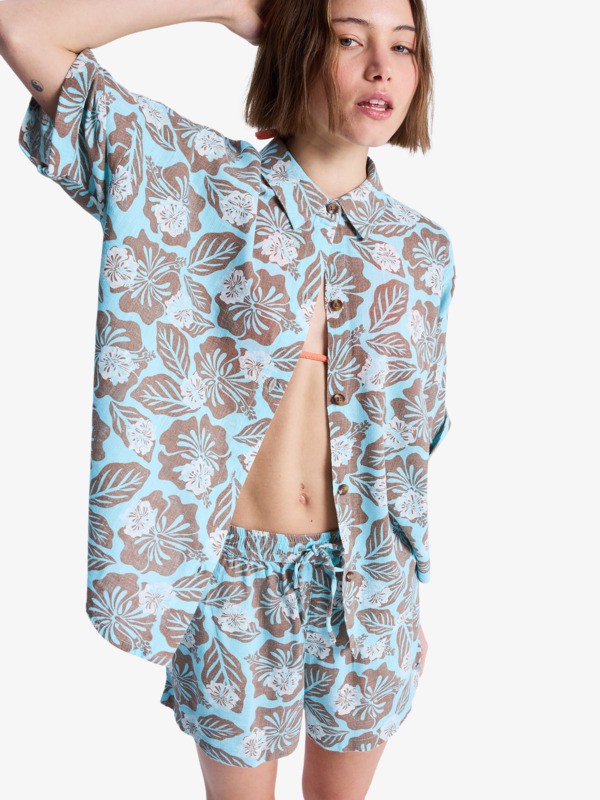 0 Beachy Nostalgia - Overhemd met Korte Mouwen voor Dames Brown ERJWT03746 Roxy