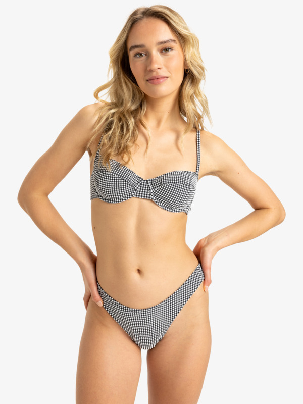 4 Gingham - Bragas de bikini cheeky para mujer Negro ERJX404995 Roxy