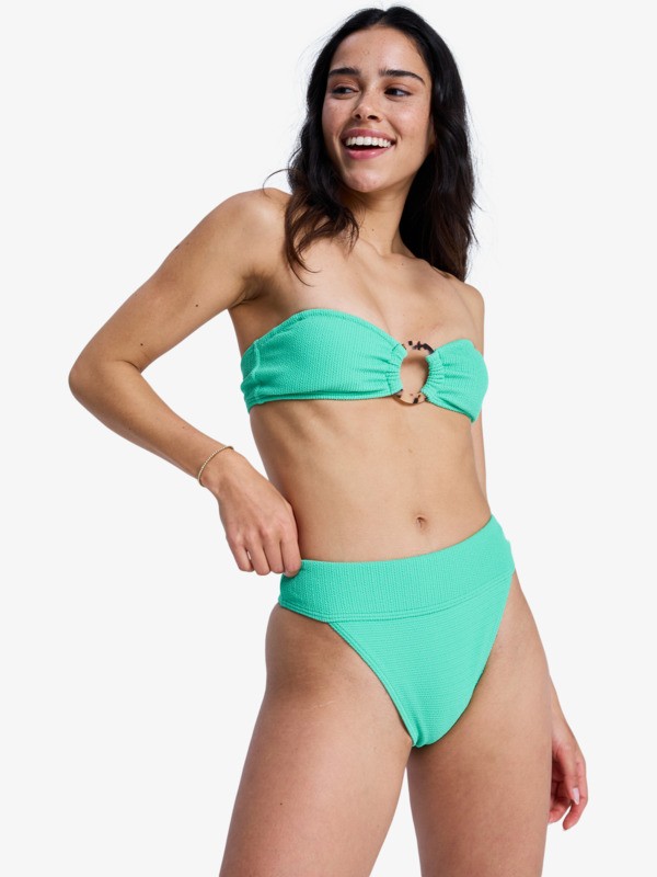 1 Roxy Sunshine - Cueca de biquíni com cintura subida para Mulher Verde ERJX405233 Roxy