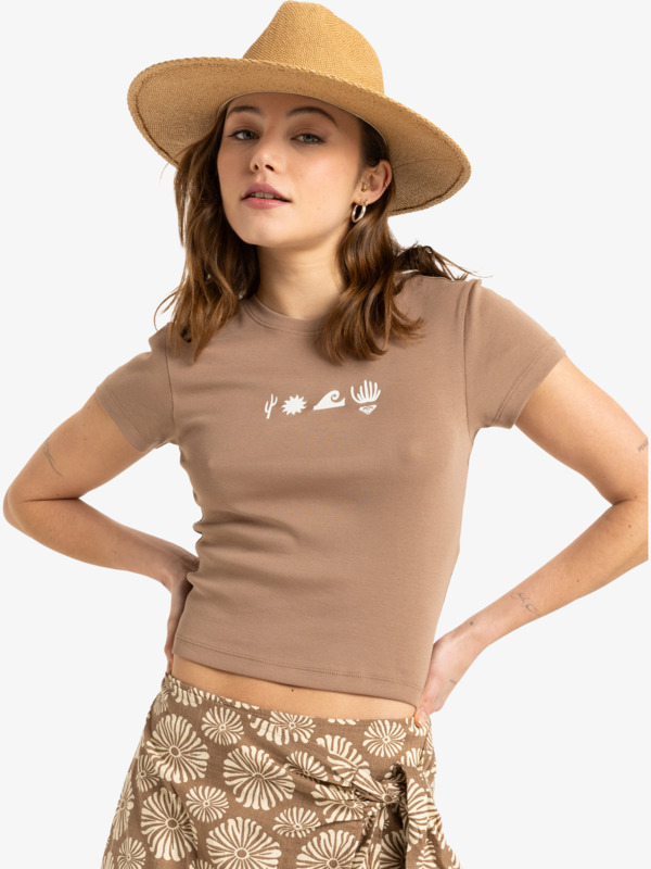 1 Beach Love - T-shirt met Korte mouw voor Dames Brown ERJZT05898 Roxy