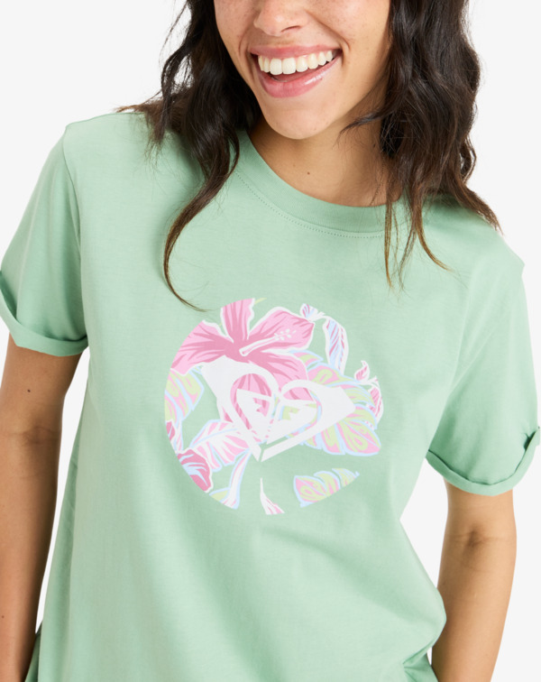 4 Oceanregular Round Hibiscus - T-shirt met Korte mouw voor Dames Green ERJZT05927 Roxy