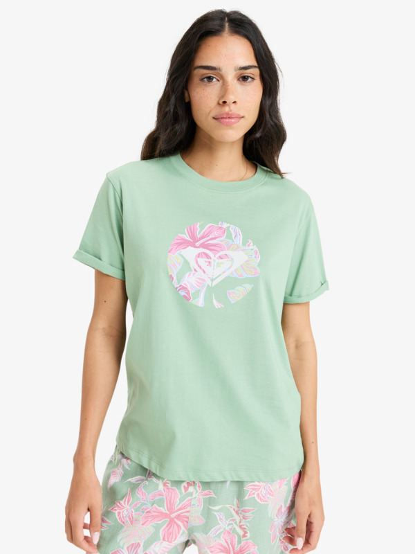 0 Oceanregular Round Hibiscus - T-Shirt für Frauen Grün ERJZT05927 Roxy