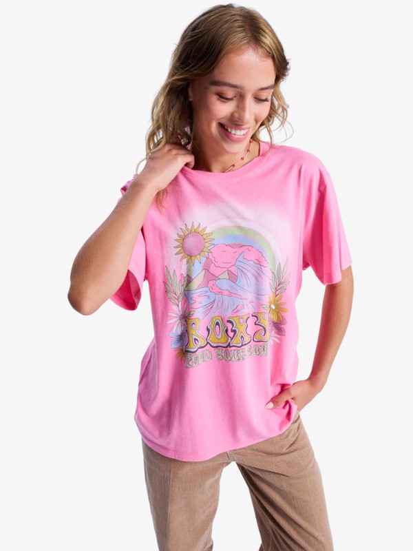 5 Sunnyoversize Optic Wash - Maglietta oversize da Donna Pink ERJZT06022 Roxy