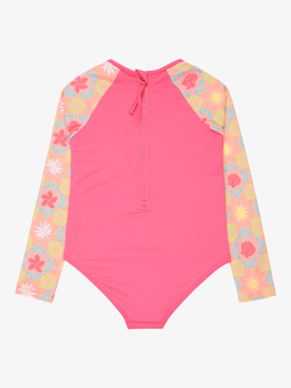 1 Check - Eendelig Badpak met Lange Mouw voor Meisjes 2-7 Pink ERLWR03358 Roxy