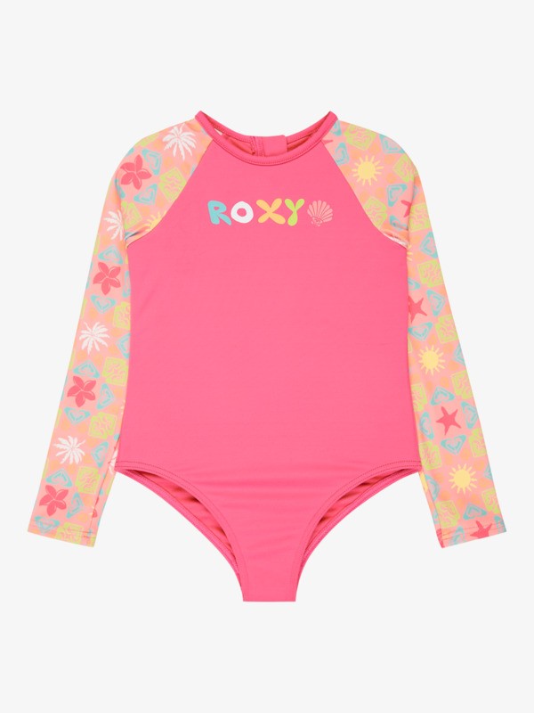 0 Check - Eendelig Badpak met Lange Mouw voor Meisjes 2-7 Pink ERLWR03358 Roxy