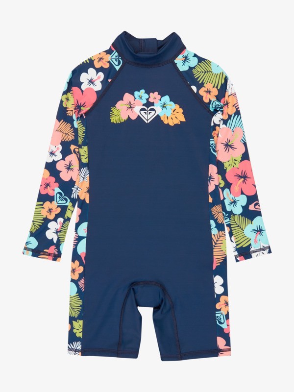 0 Morning Flower - Long Sleeve One-Piece Swimsuit for Girls 2-7 Blue ERLWR03361 Roxy