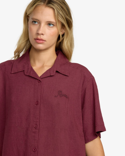 rvca, Syd Stripe - Short Sleeve Shirt for Women, WINE (wne) Syd Stripe - Short Sleeve Shirt for Women  23B043505