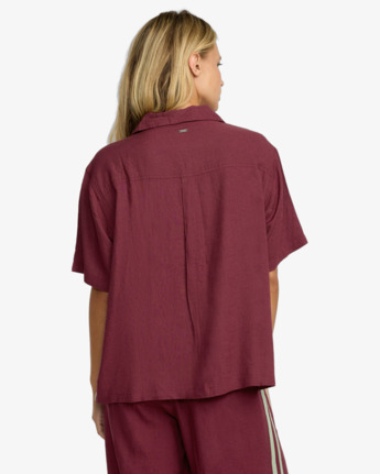 rvca, Syd Stripe - Short Sleeve Shirt for Women, WINE (wne) Syd Stripe - Short Sleeve Shirt for Women  23B043505