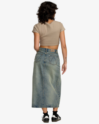 rvca, Midi - Denim Skirt for Women, DUSTY BLUE WASH (bdw) Midi - Denim Skirt for Women  23B143505