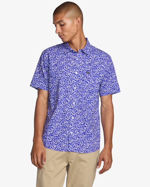 2 Barba Roses - Short Sleeve Shirt for Men Blue 23A042500 RVCA