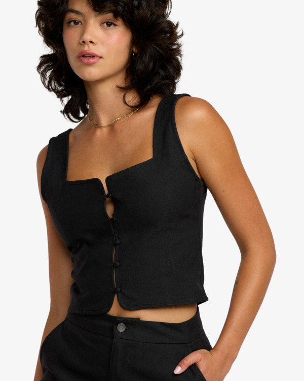 2 Bonnie - Top abotonado de tirantes para mujer Negro 23B043502 RVCA