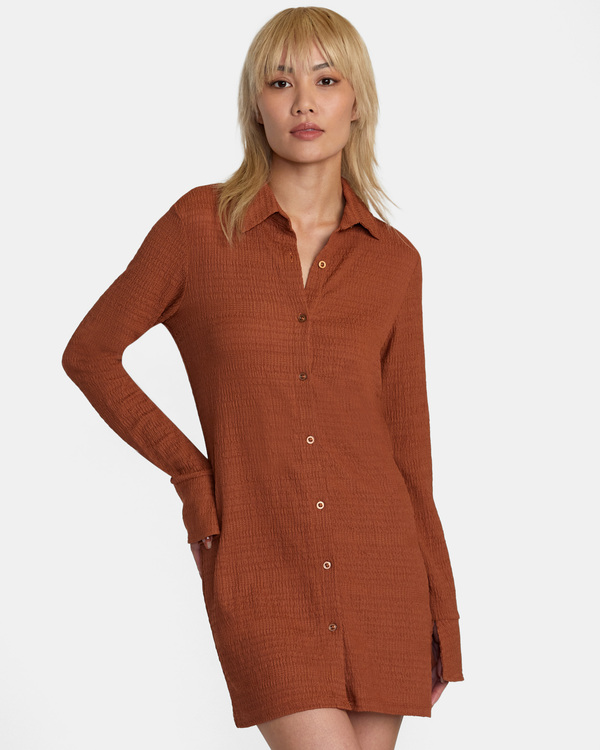 0 Sundae  - Shirt Dress for Women Brown AVJKD00216 RVCA