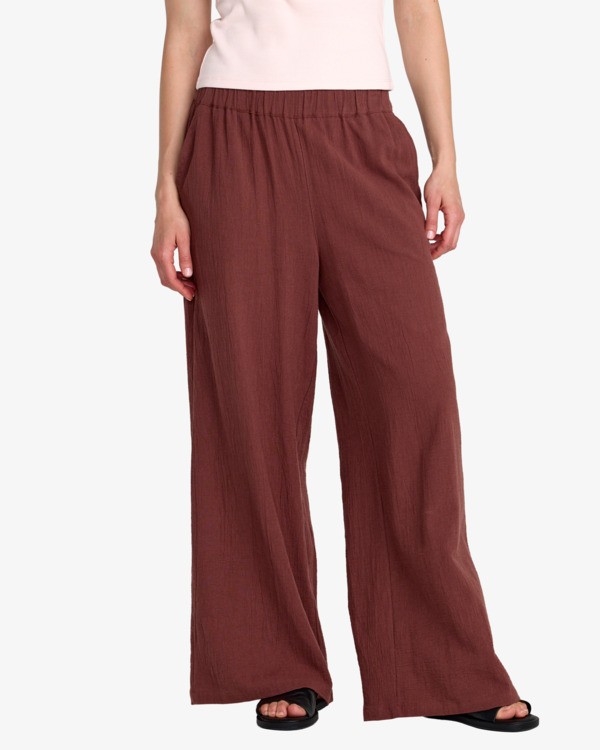 0 New Yume Wide - Elastic Waist Trousers for Women Brown AVJNP00290 RVCA