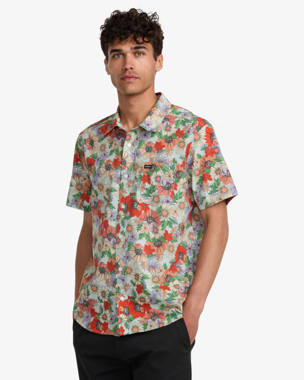 2 Botanical - Camisa de Manga Corta para Hombre Verde AVYWT00521 RVCA