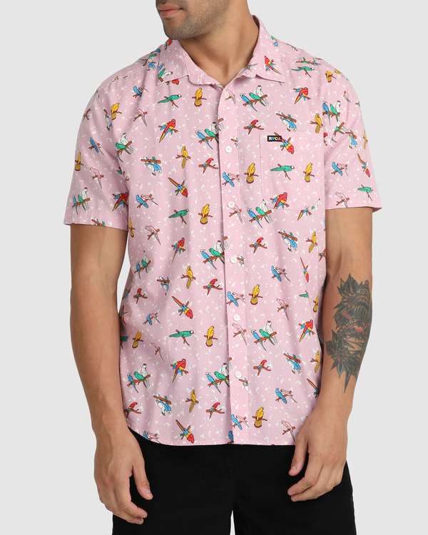 7 Luke Pelletier X Kristen Liu Wong Parrots - Short Sleeve Shirt for Men Pink C1SHRKRVP2 RVCA