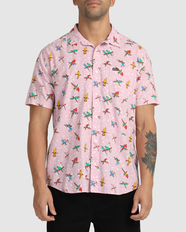8 Luke Pelletier X Kristen Liu Wong Parrots - Short Sleeve Shirt for Men Pink C1SHRKRVP2 RVCA