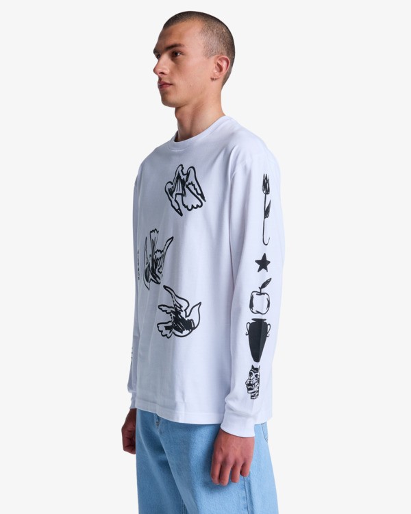3 Antonia Figueiredo Birds - Long Sleeve T-Shirt for Men White EVYZT00312 RVCA