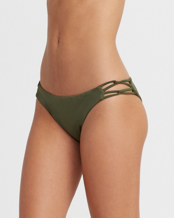 2 Solid - Medium Loop Side Bikini Bottoms for Women Green N3SBRDRVP9 RVCA