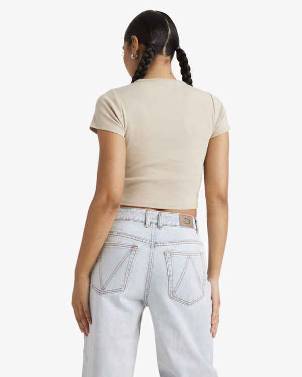 1 Good Day - Short Sleeves Cropped T-Shirt for Women Beige UVJKT00234 RVCA